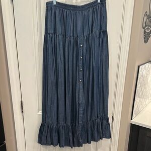 Blue Double D Ranch Tiered Maxi Skirt with Ruffles